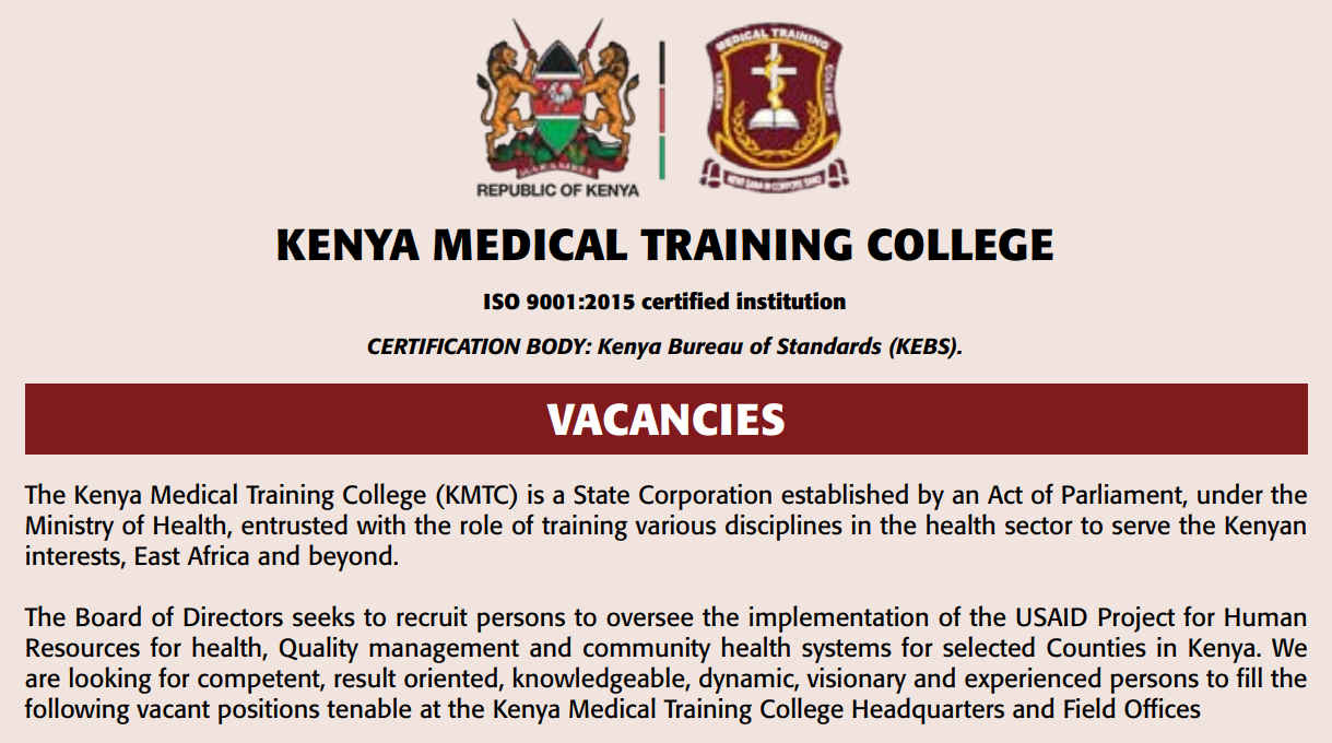Latest Vacancies at Kenya Medical Training College